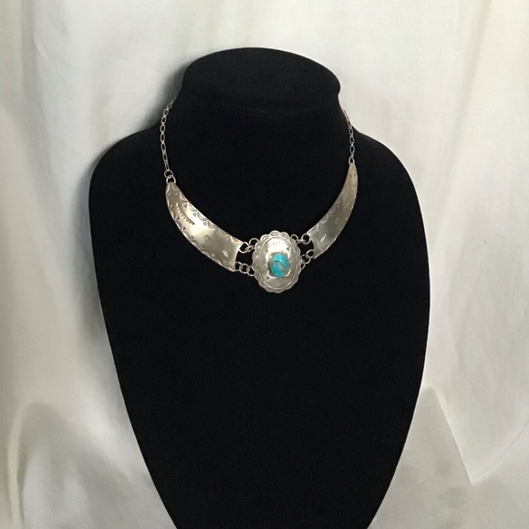 Vintage sterling silver Turquoise Concho Necklace - Picture 7 of 14